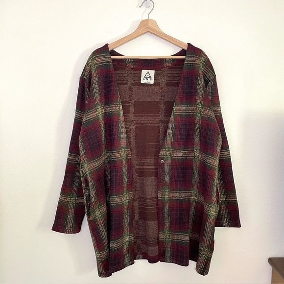 UNIF Nevermind Duster Oversized Tartan Plaid Cardigan Jacket Burgundy Small - Picture 12 of 16